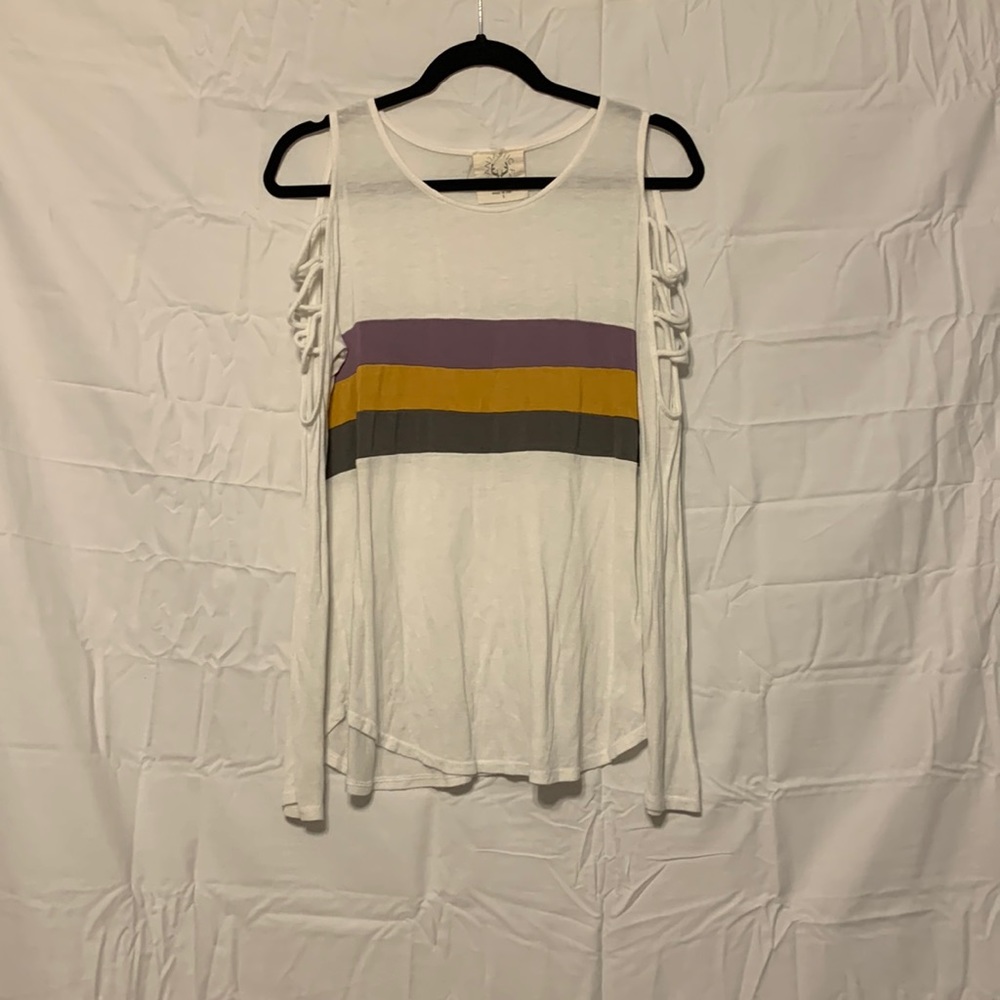 Mardi Gras cut out shoulder tee(has long sleeves)